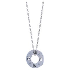 Tiffany & Co. Atlas Diamond Pendant Necklace 16" White Gold 18k Round Brilliant