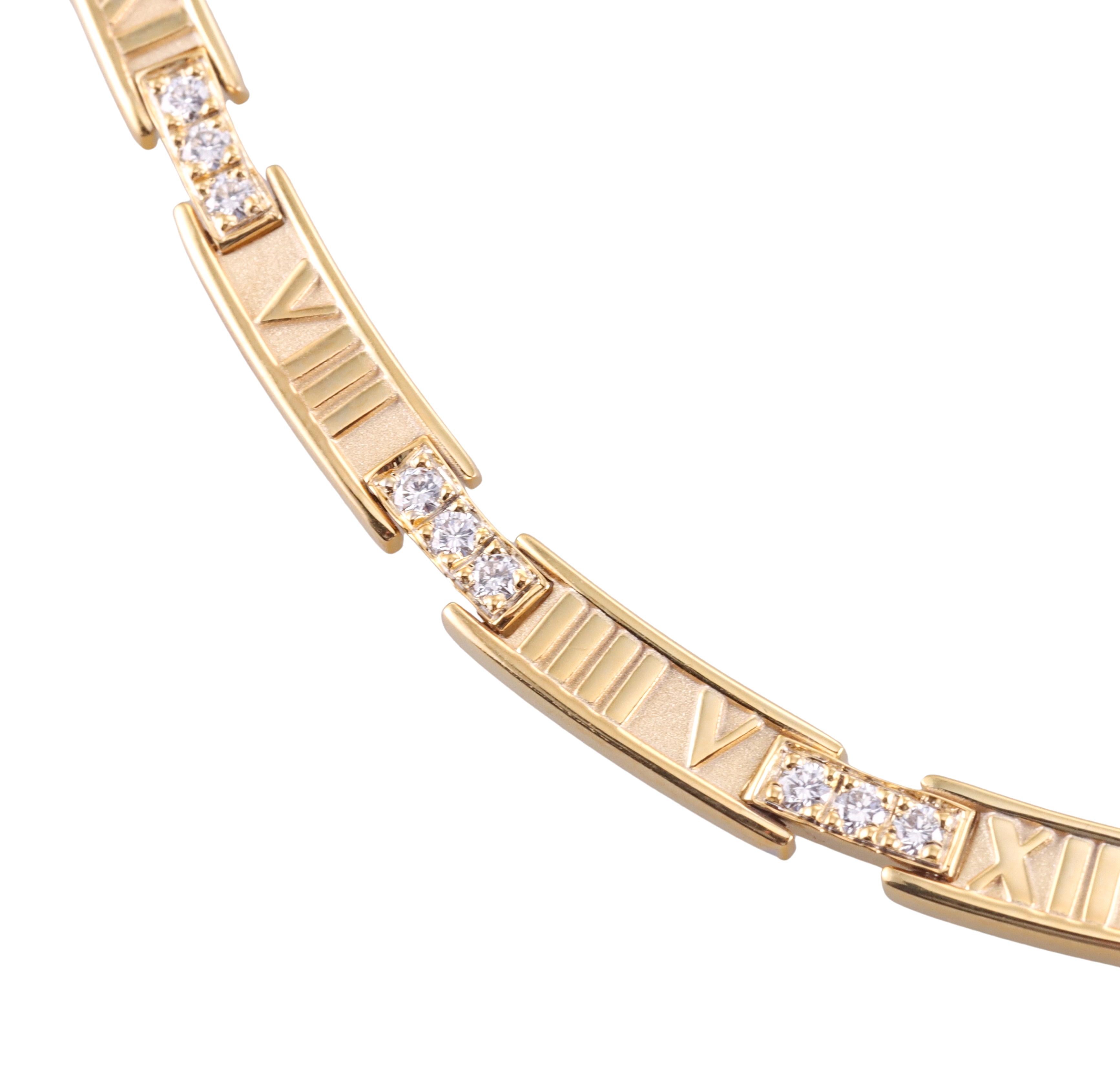 Collier Atlas en or jaune 18 carats de Tiffany & Co, comprenant dix maillons de diamants - environ 1,00ctw G/VS. Le collier mesure 16,5