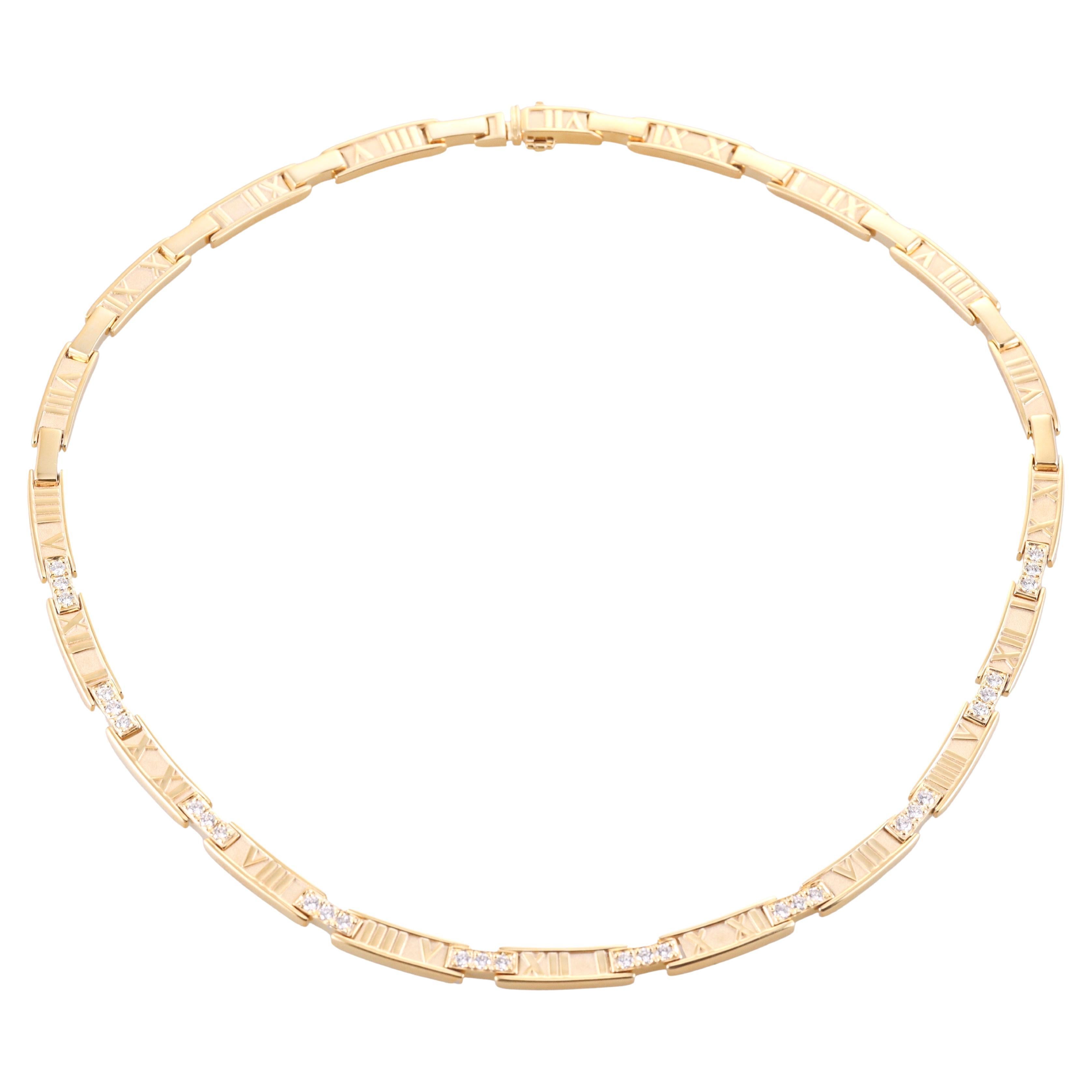 Tiffany & Co Atlas Diamond Yellow Gold Necklace For Sale