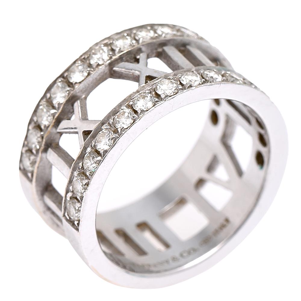 Contemporary Tiffany & Co. Atlas Diamonds 18K White Gold Open Band Ring Size 49