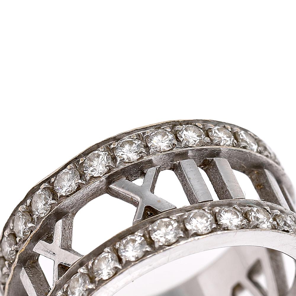 Tiffany & Co. Atlas Diamonds 18K White Gold Open Band Ring Size 49 In Good Condition In Dubai, Al Qouz 2