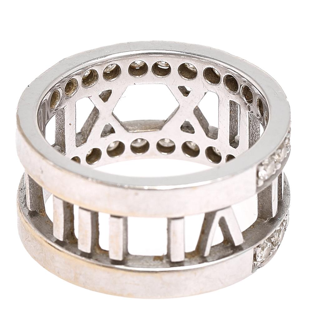 Women's Tiffany & Co. Atlas Diamonds 18K White Gold Open Band Ring Size 49