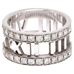 Tiffany & Co. Atlas Diamonds 18K White Gold Open Band Ring Size 49