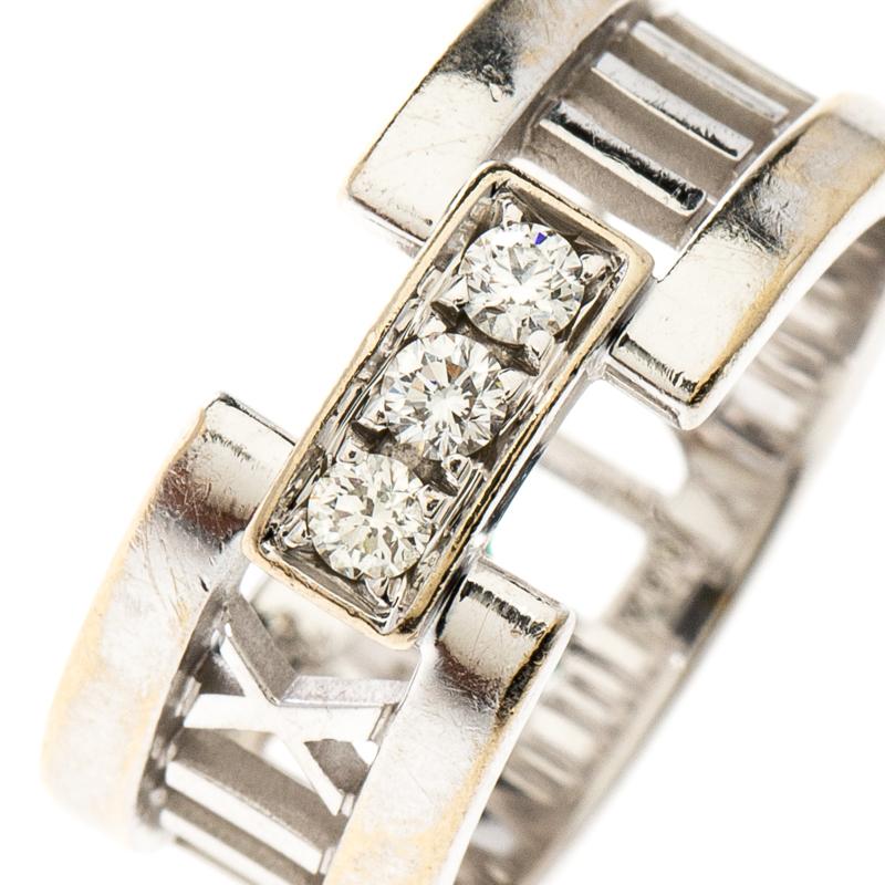 Contemporary Tiffany & Co. Atlas Diamonds 18k White Gold Open Band Ring Size 54