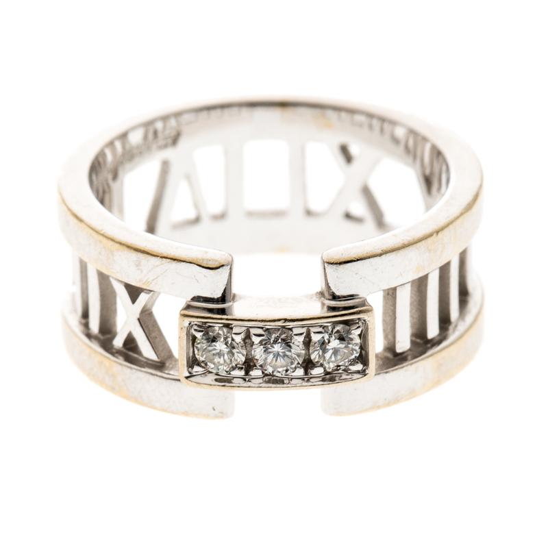 Women's Tiffany & Co. Atlas Diamonds 18k White Gold Open Band Ring Size 54