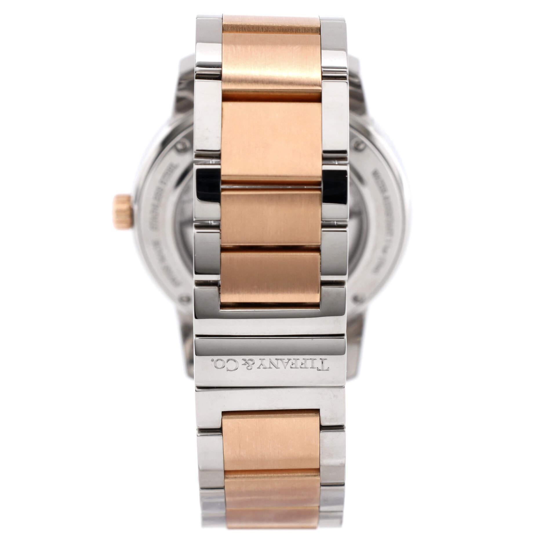 Tiffany & Co. Atlas Dome Automatic Watch Stainless Steel and Rose Gold 37 In Good Condition In New York, NY