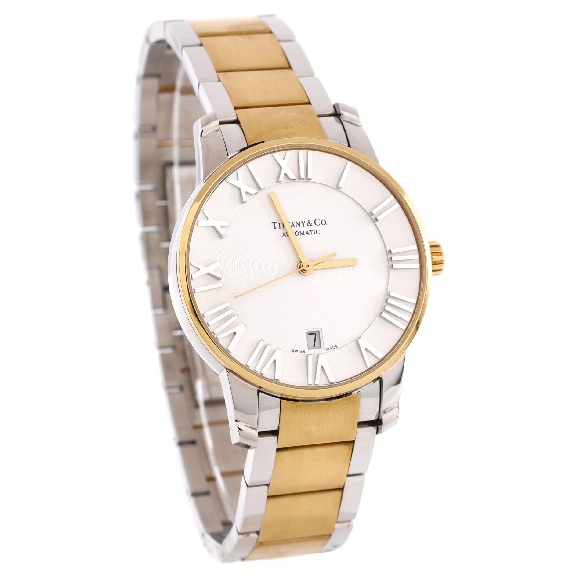 Tiffany & Co. Atlas Dome Automatic Watch Yellow Gold and Stainless Steel 38 In Good Condition In New York, NY