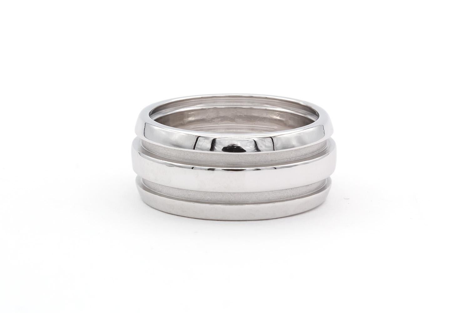 Men's Tiffany & Co. Atlas Double Groove 18k White Gold Band Ring 9mm For Sale