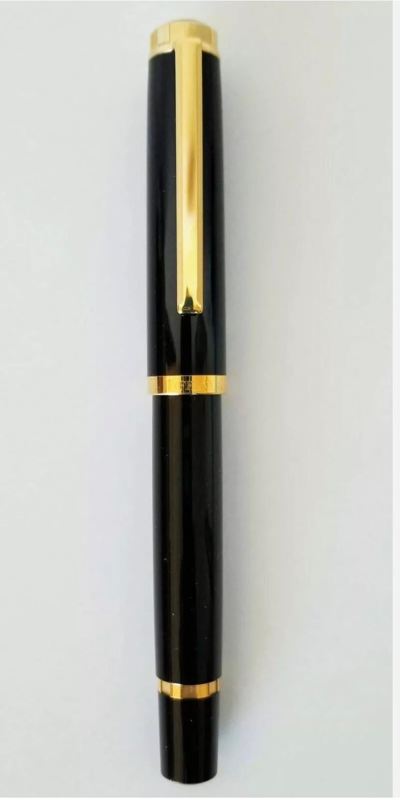 Women's or Men's Tiffany & Co Atlas Executive Fountain Pen Gold Black 18k Nib w/Case Excellent