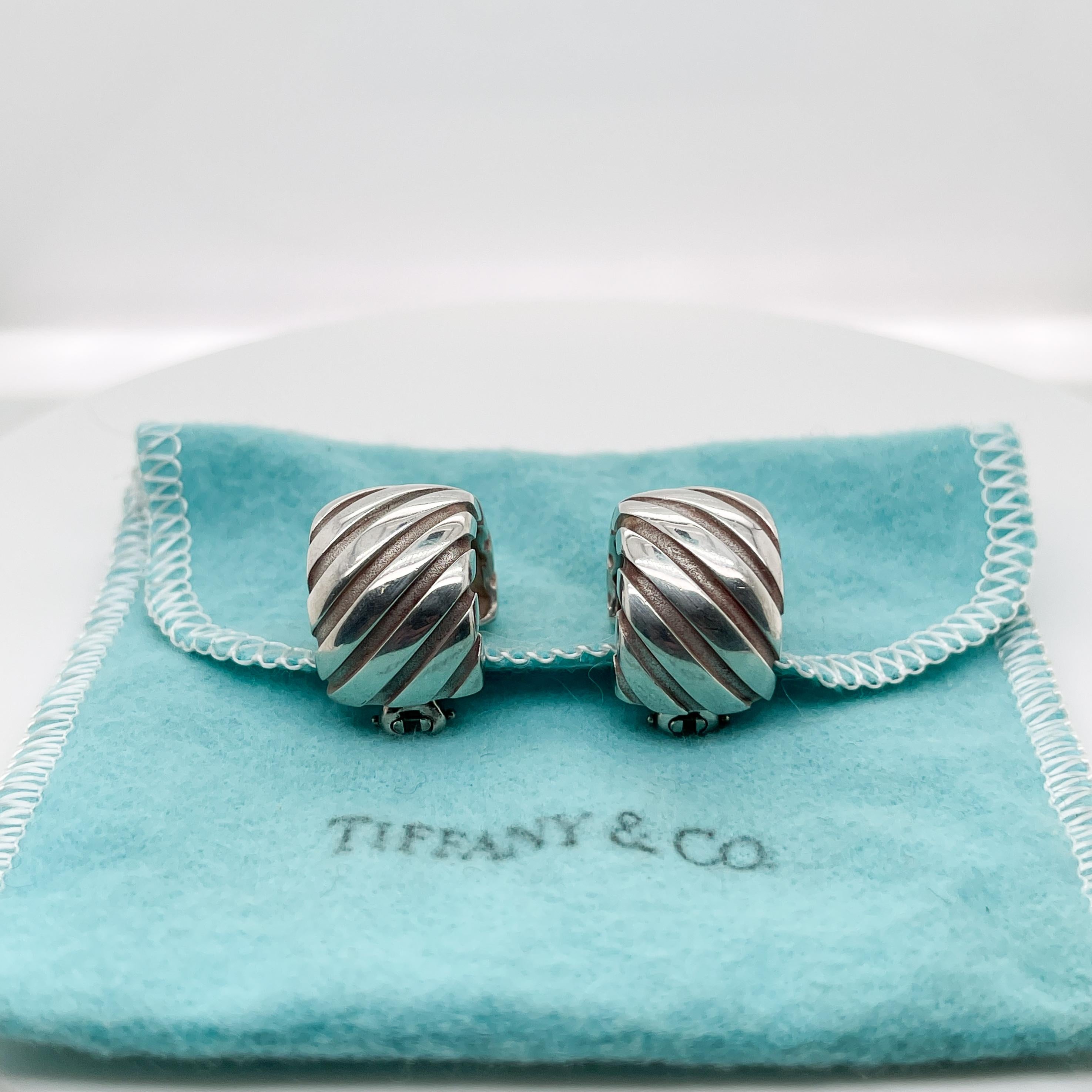 Modern Tiffany & Co. Atlas Groove Stripe Sterling Silver Clip-On Earrings