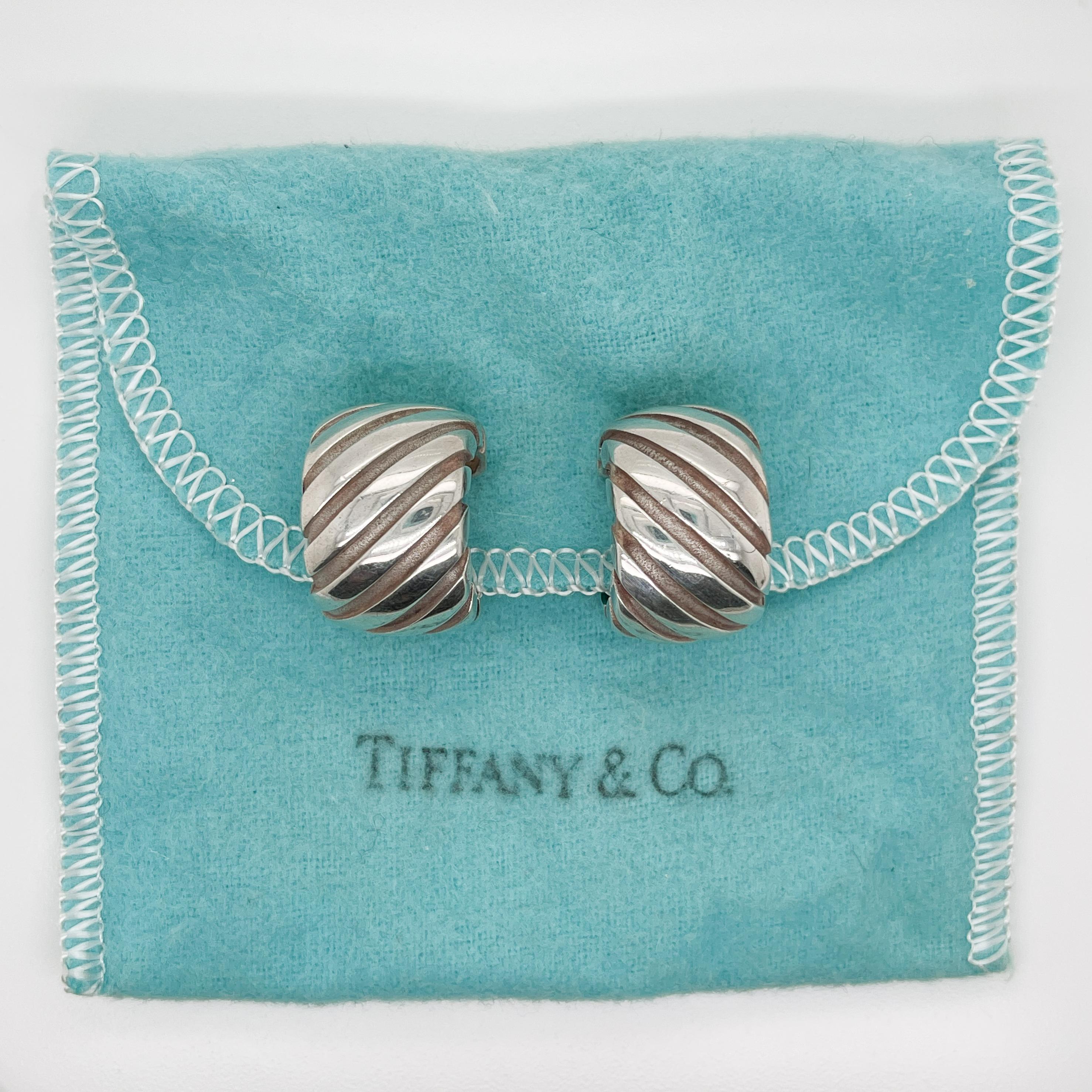 Tiffany & Co. Atlas Groove Stripe Sterling Silver Clip-On Earrings In Good Condition In Philadelphia, PA