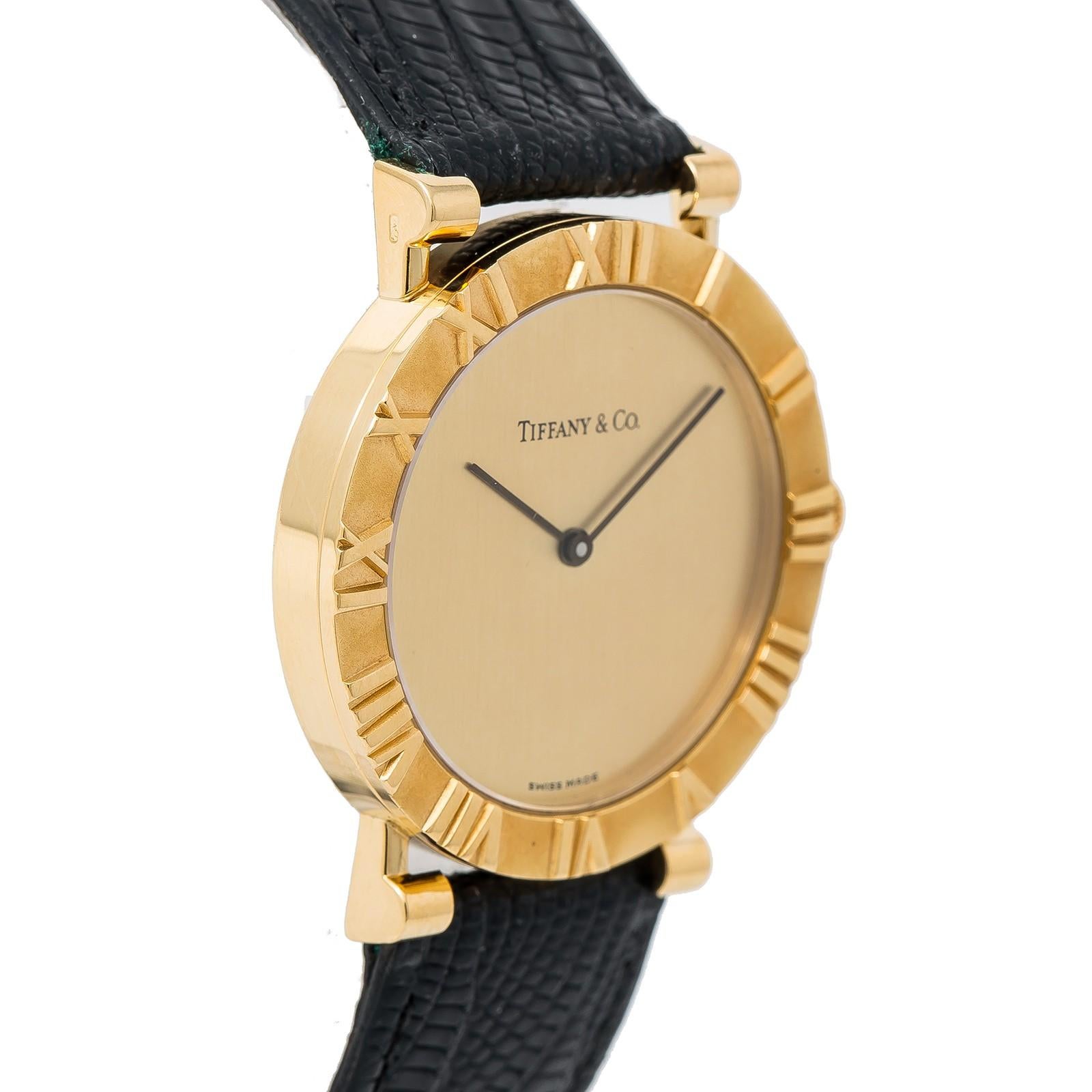 Contemporary Tiffany & Co. Atlas M0630 With 7 mm Band, Yellow-Gold Bezel & Gold Dial