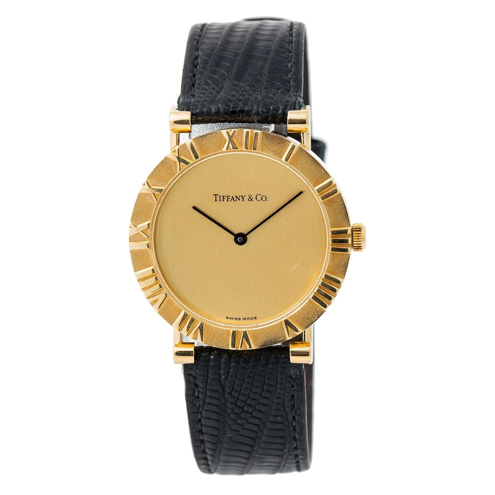 Tiffany & Co. Atlas M0630 With 7 mm Band, Yellow-Gold Bezel & Gold Dial