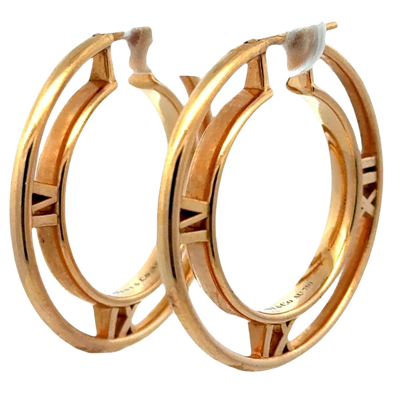 Tiffany & Co. Atlas Medallion 18 Karat Rose Gold Hoop Earrings