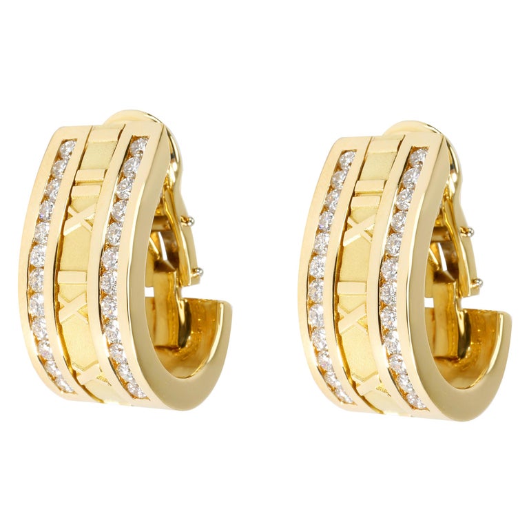 Tiffany and Co. Atlas Numeric Diamond Earrings in 18 Karat Yellow Gold ...