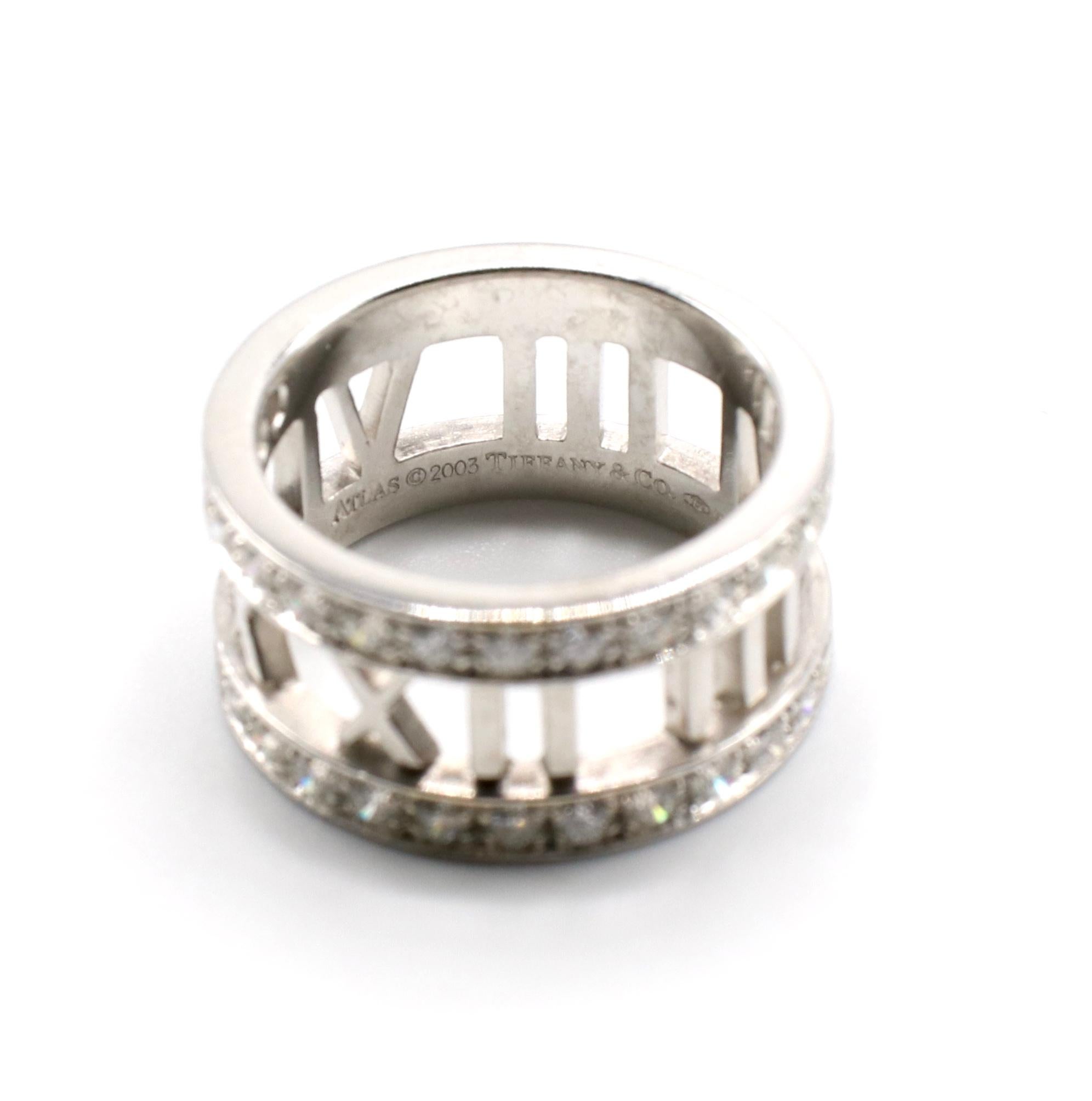 Round Cut Tiffany & Co. Atlas Open 18 Karat White Gold Diamond Band Ring