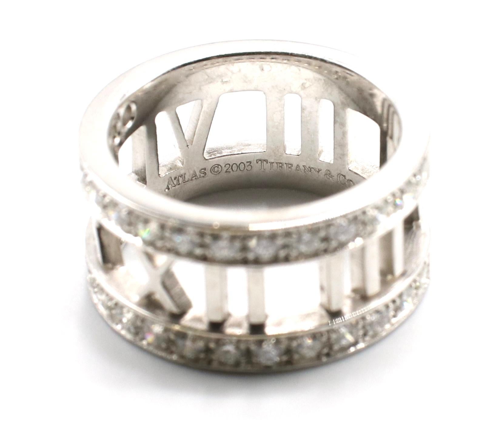 Women's or Men's Tiffany & Co. Atlas Open 18 Karat White Gold Diamond Band Ring
