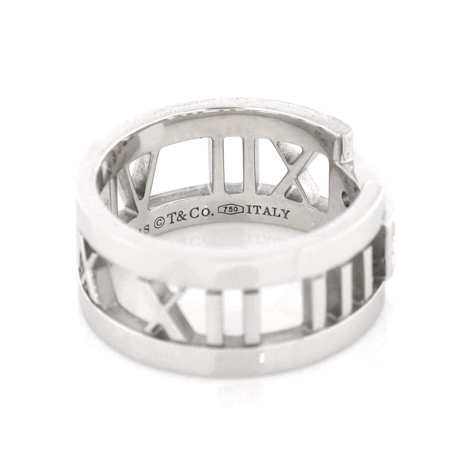 Tiffany & Co. Atlas Open Band Ring 18K White Gold and Diamonds In Good Condition In New York, NY