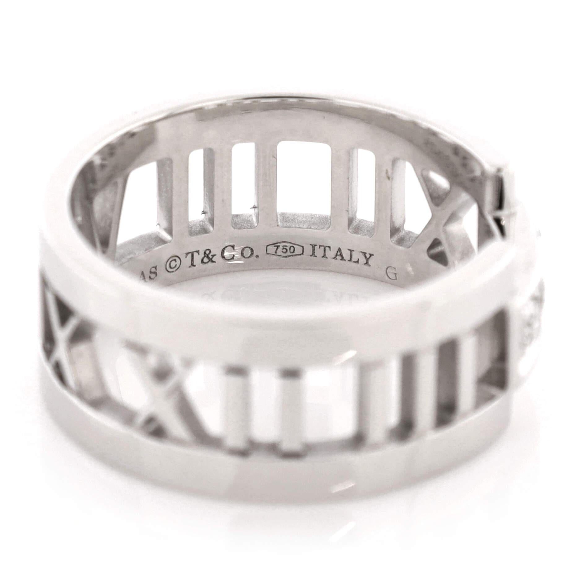 Tiffany & Co. Atlas Open Band Ring 18K White Gold and Diamonds In Good Condition In New York, NY