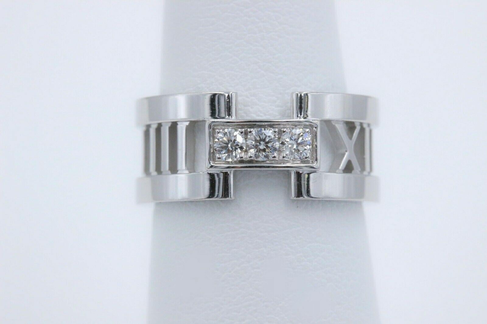Tiffany & Co. Atlas Open Band Ring in 18 Karat White Gold with Diamonds In Excellent Condition In San Diego, CA