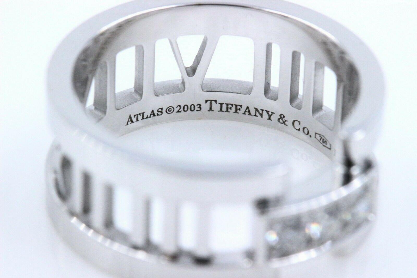 Women's or Men's Tiffany & Co. Atlas Open Band Ring in 18 Karat White Gold with Diamonds