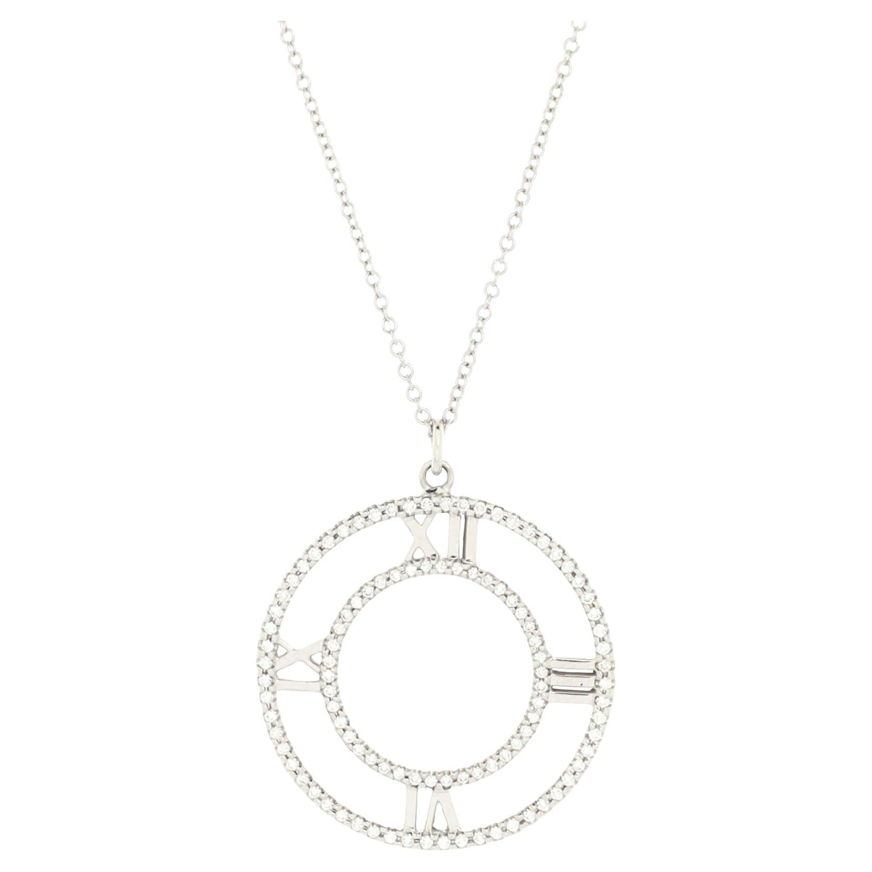 Tiffany & Co. Atlas Open Medallion Pendant Necklace 18K White Gold For Sale