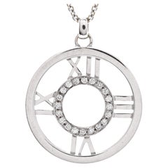 Tiffany & Co. Atlas Open Medallion Pendant Necklace 18K White Gold with Diamonds