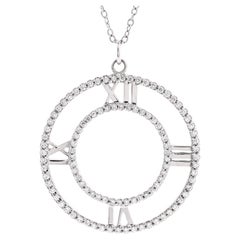 Tiffany & Co. Collana Atlas con ciondolo a medaglione aperto in oro bianco 18 carati con pavé