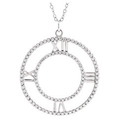 Tiffany & Co. Atlas Open Medallion Pendant Necklace 18K White Gold with Pave