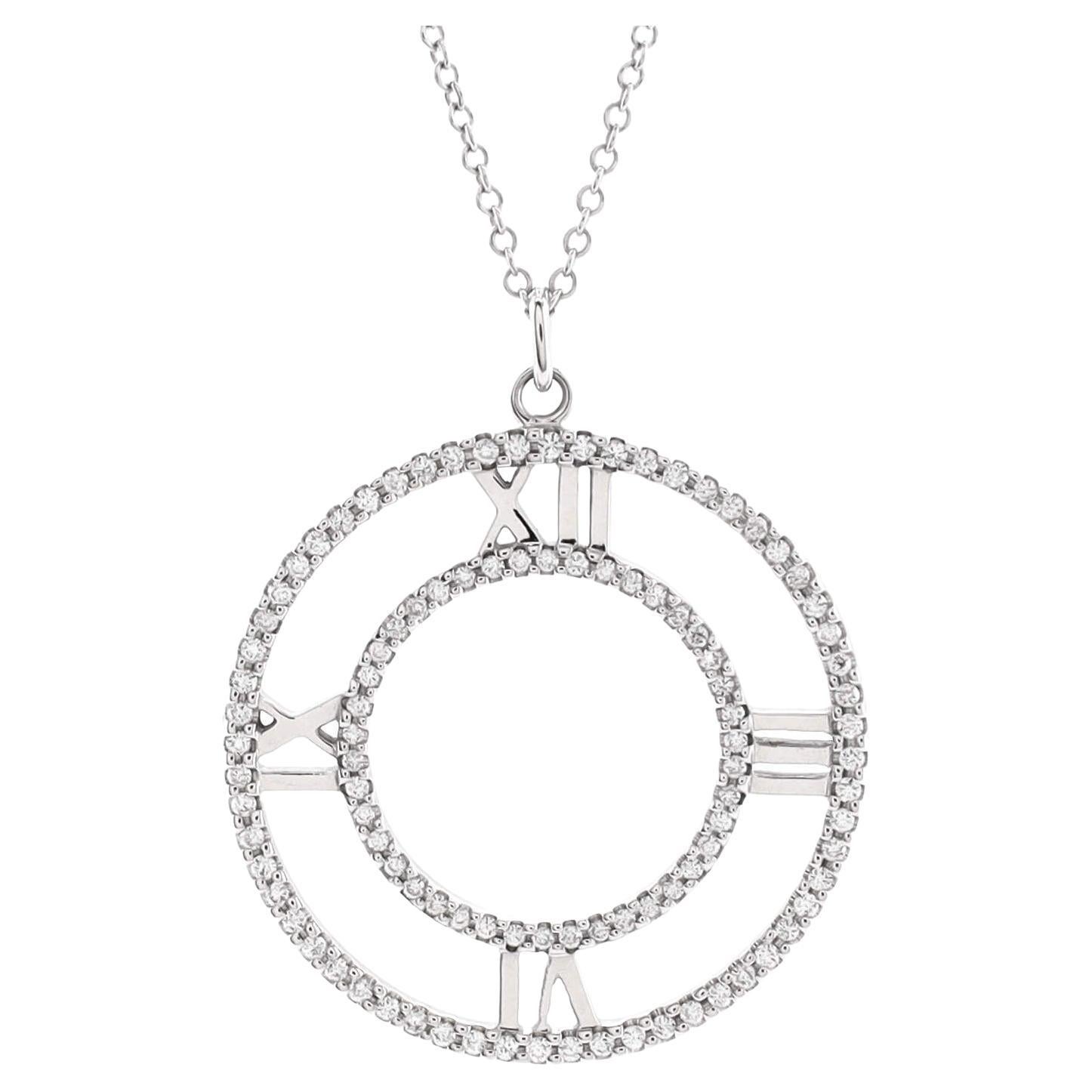 Tiffany & Co. Atlas Open Medallion Pendant Necklace 18K White Gold with Pave For Sale