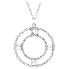 Tiffany & Co. Atlas Open Medallion Pendant Necklace 18K White Gold with Pave