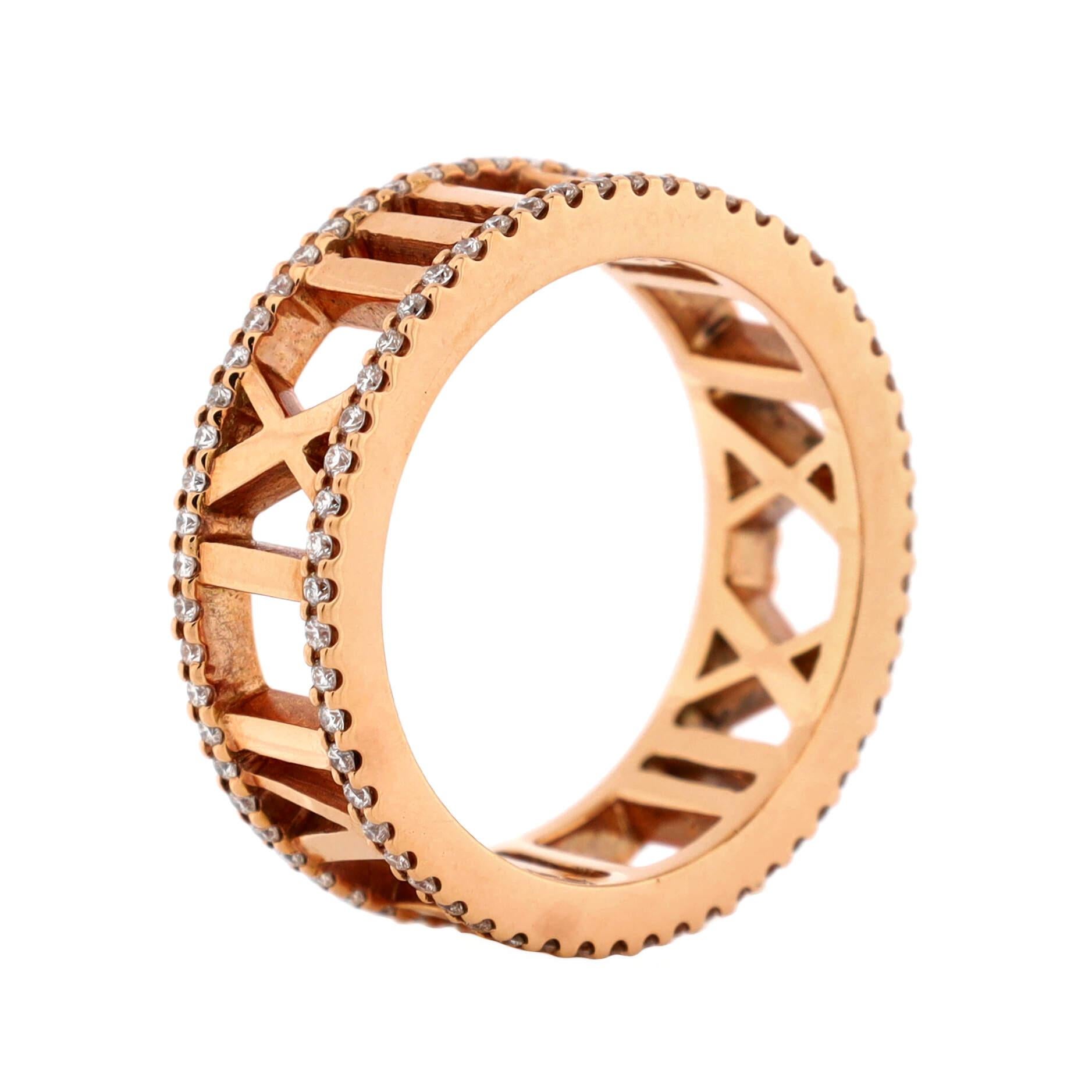 Tiffany & Co. Anello aperto Atlas in oro rosa 18 carati con diamante 7 mm In condizioni buone a New York, NY