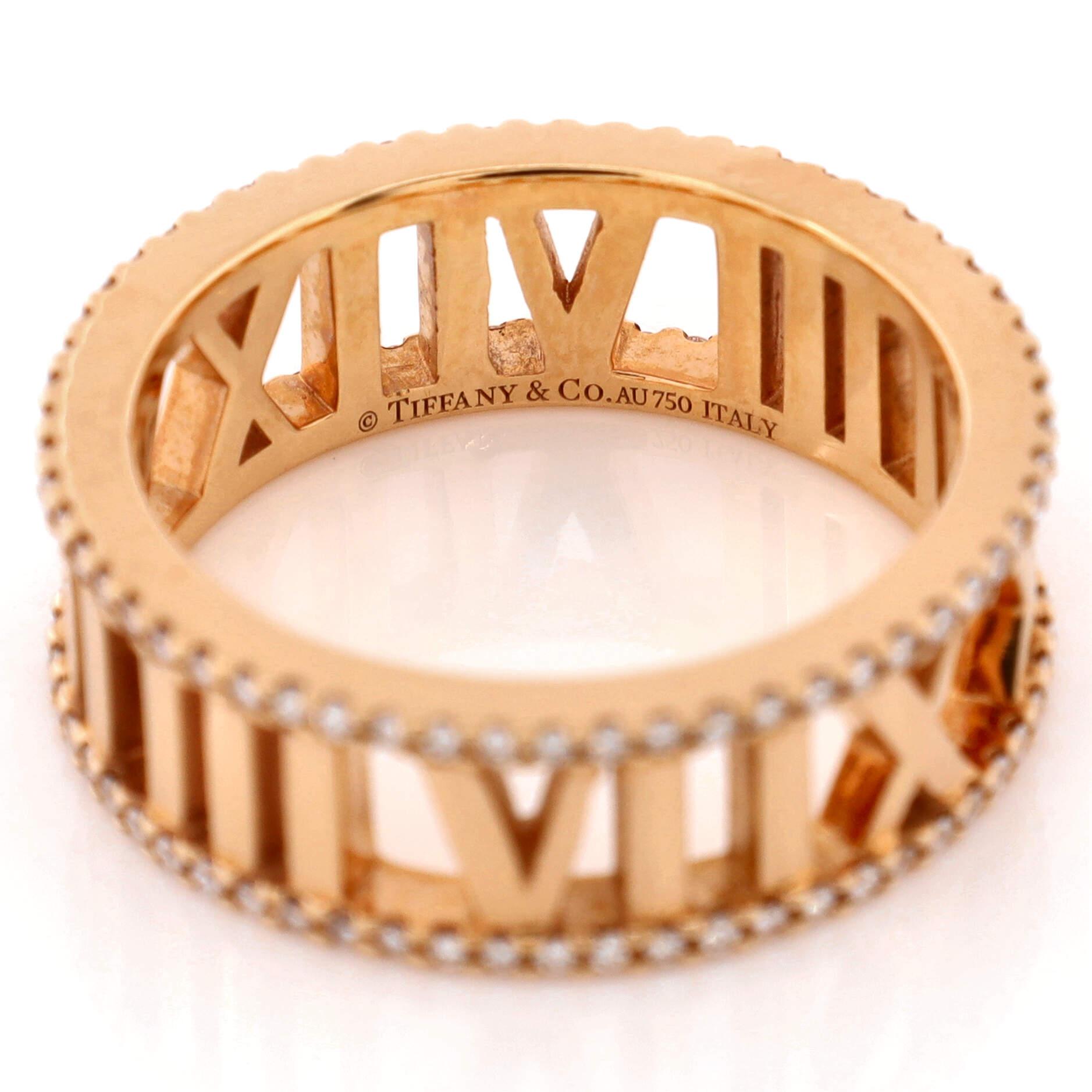 Tiffany & Co. Atlas Open Ring 18K Rose Gold with Diamond 7mm In Good Condition For Sale In New York, NY