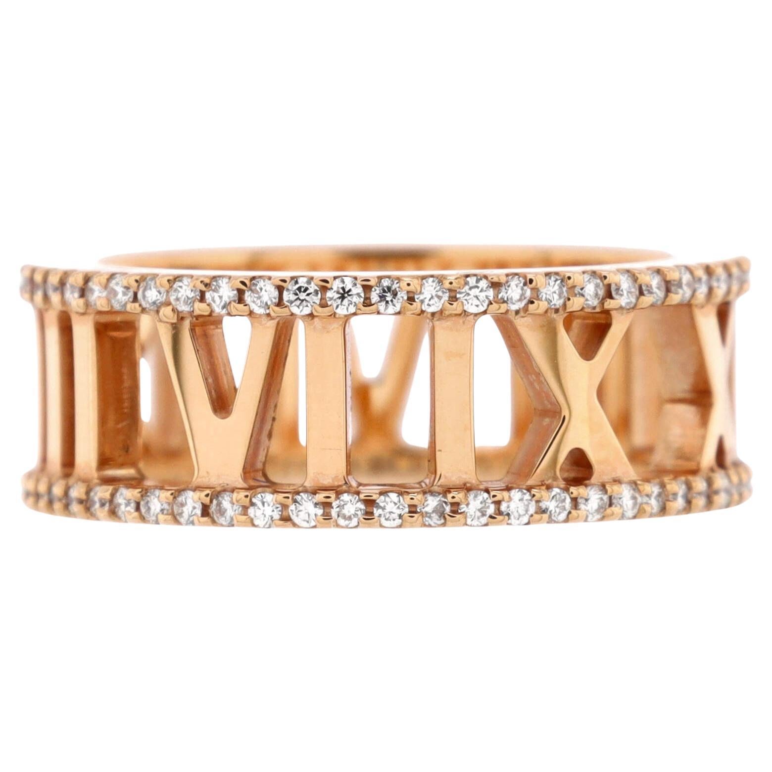 Tiffany & Co. Atlas Open Ring 18K Rose Gold with Diamond 7mm For Sale