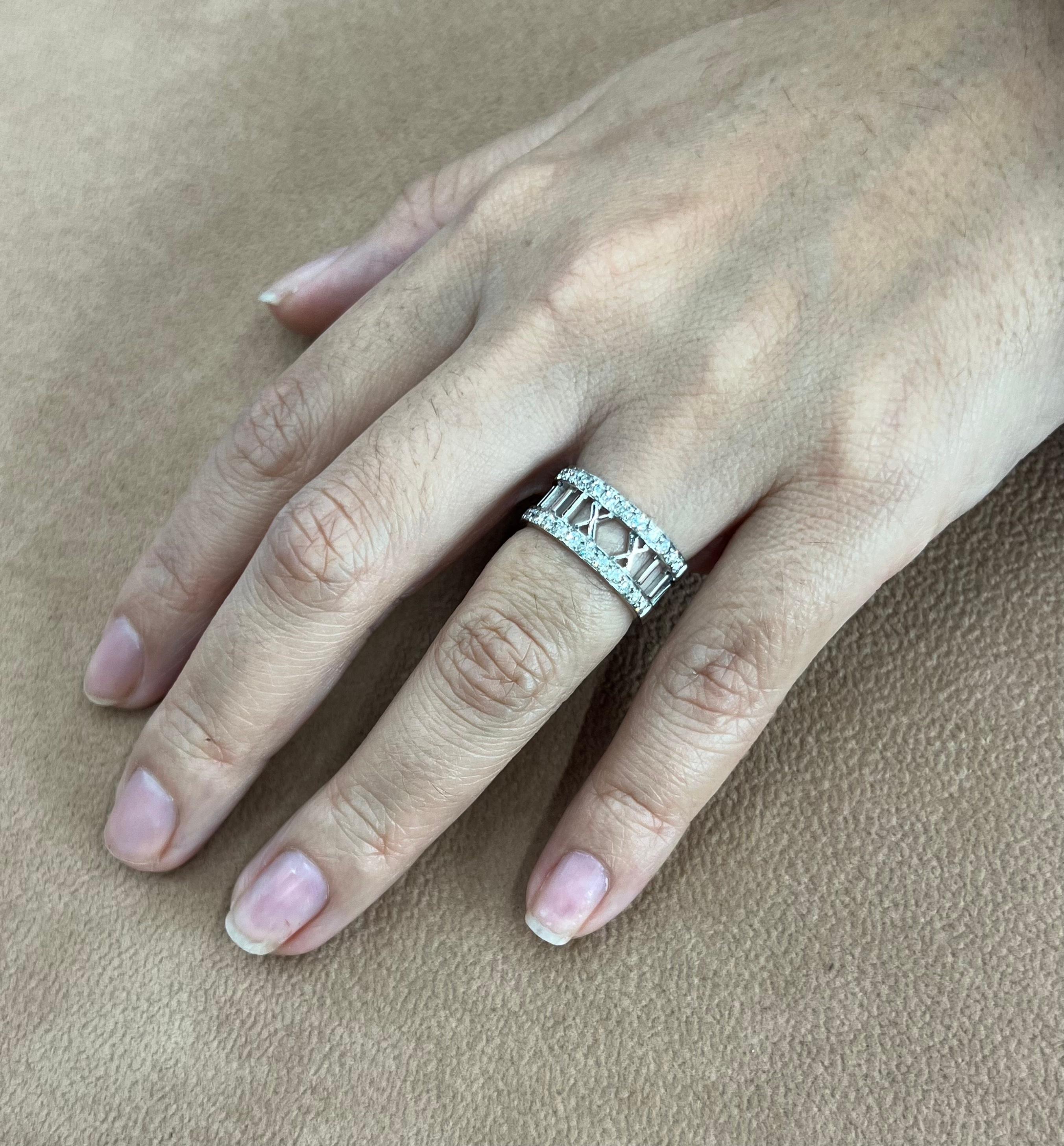 Tiffany & Co. Atlas Open Work Diamond 18k White Gold Ring  In Excellent Condition For Sale In MIAMI, FL