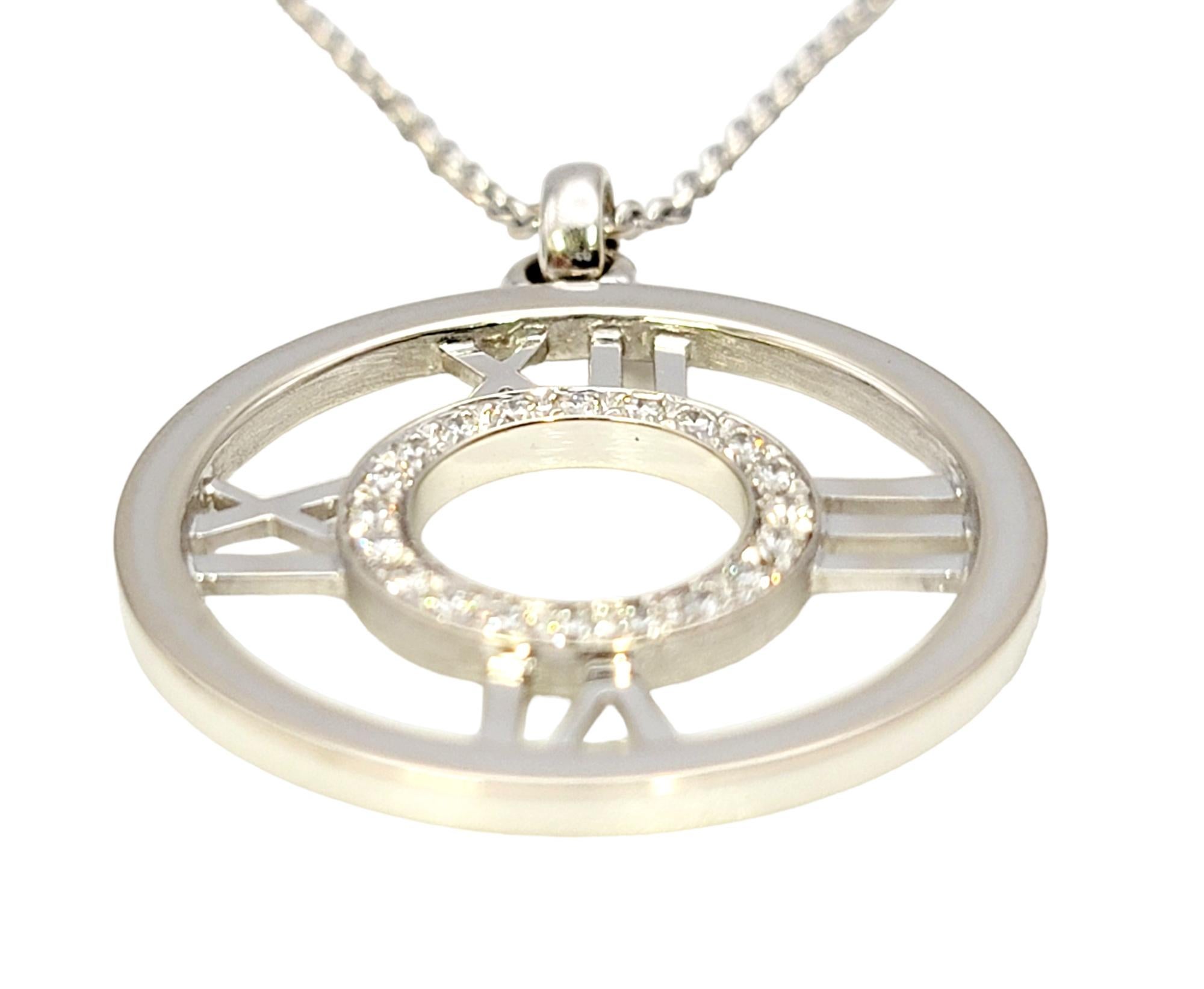 Round Cut Tiffany & Co. Atlas Pendant Necklace with Diamonds in 18 Karat White Gold 2003 For Sale