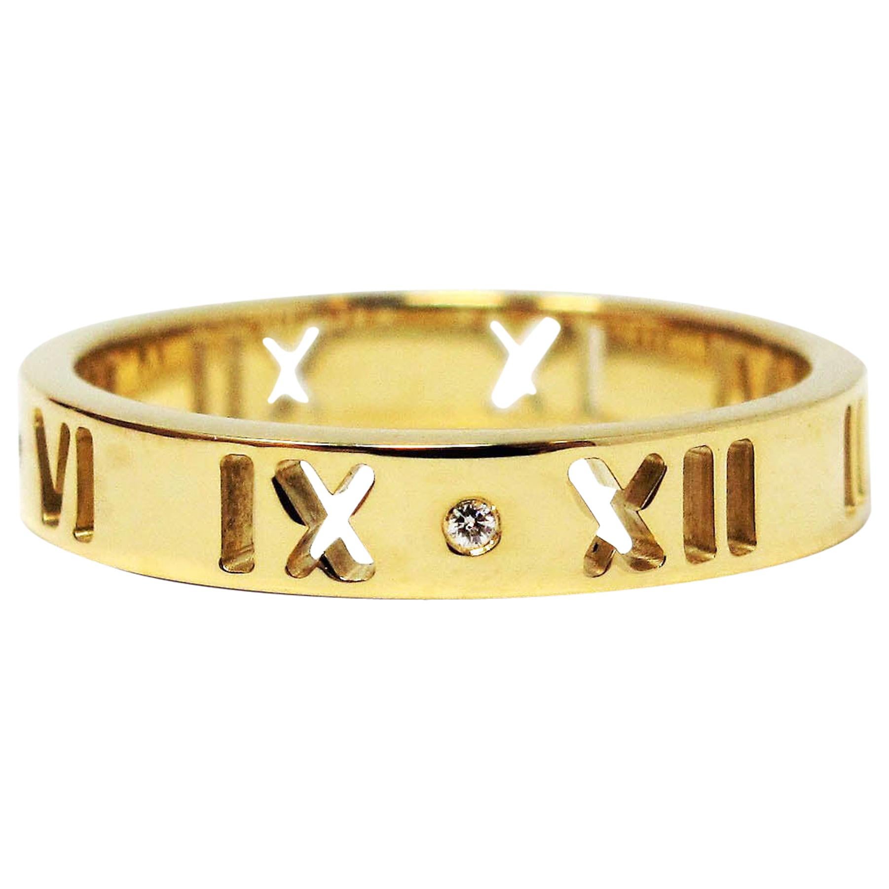 Tiffany & Co. Atlas Pierced Band Ring with Diamonds 18 Karat Yellow Gold