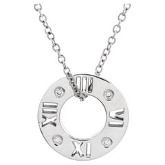 Tiffany & Co. Atlas Pierced Circle Pendant Necklace 18K White Gold with Diamonds