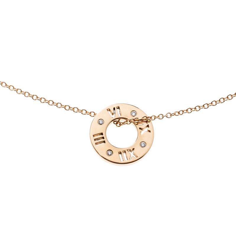 Contemporary Tiffany & Co. Atlas Pierced Diamond & 18k Rose Gold Pendant Necklace