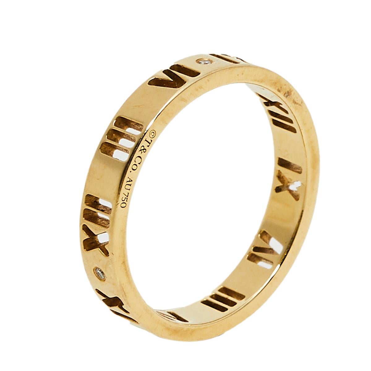 The Atlas collection by Tiffany & Co. was introduced in the year 1995 and it stands to embody the strength of this timeless brand. This ring is from that collection and it is so beautiful, it deserves to be on you. Made from 18K yellow gold, the