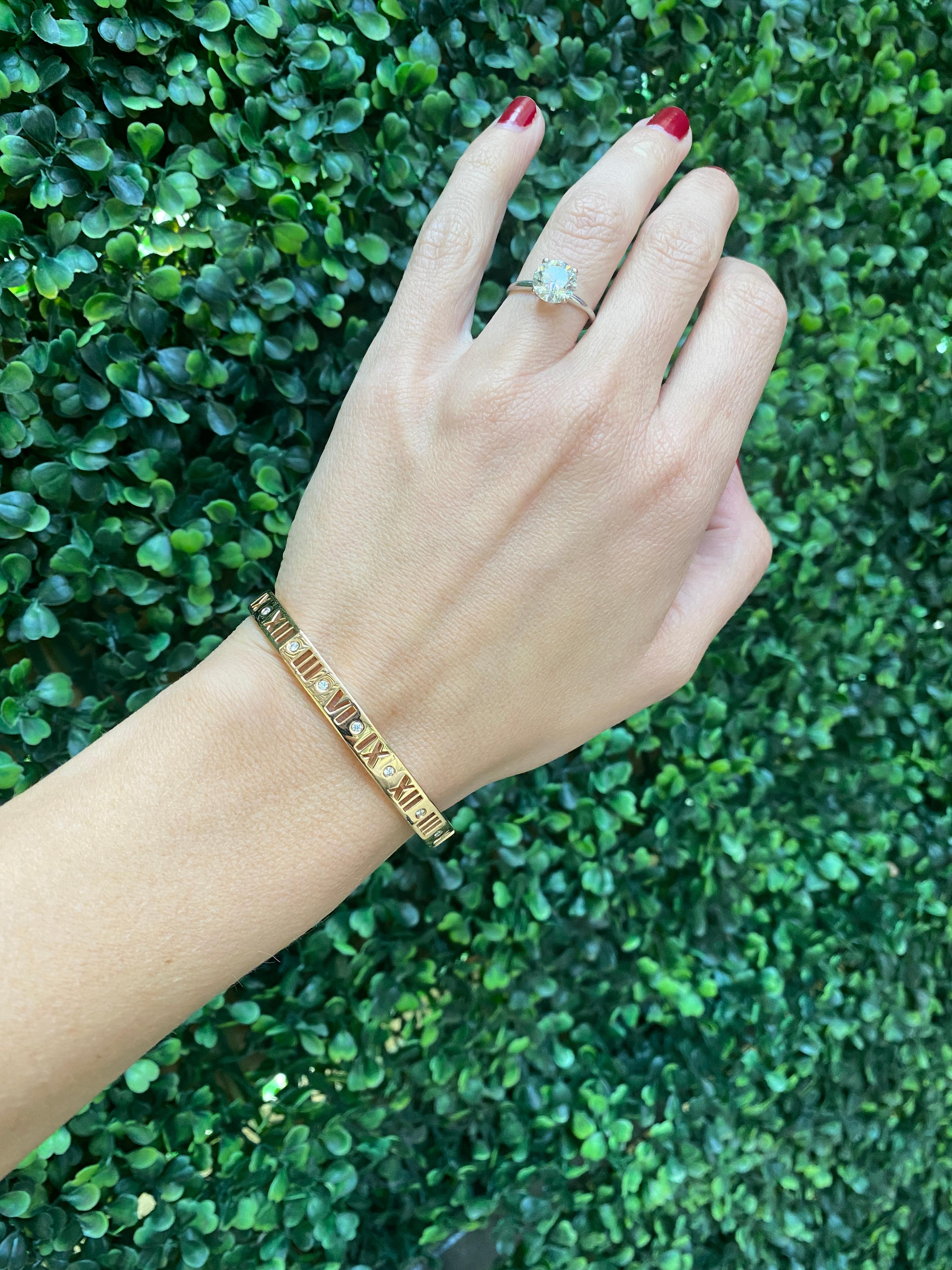 Round Cut Tiffany & Co. Atlas Pierced Hinged Diamond Bangle, 18 Karat Rose Gold