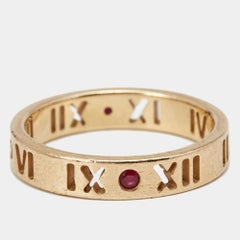 Tiffany & Co. Atlas Pierced Rubies 18k Rose Gold Band Ring Size 52
