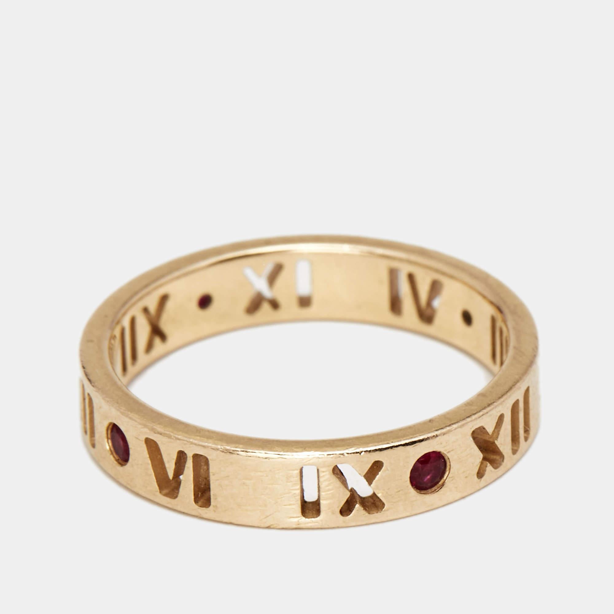 Rose Cut Tiffany & Co. Atlas Pierced Rubies 18k Rose Gold Band Ring Size 52