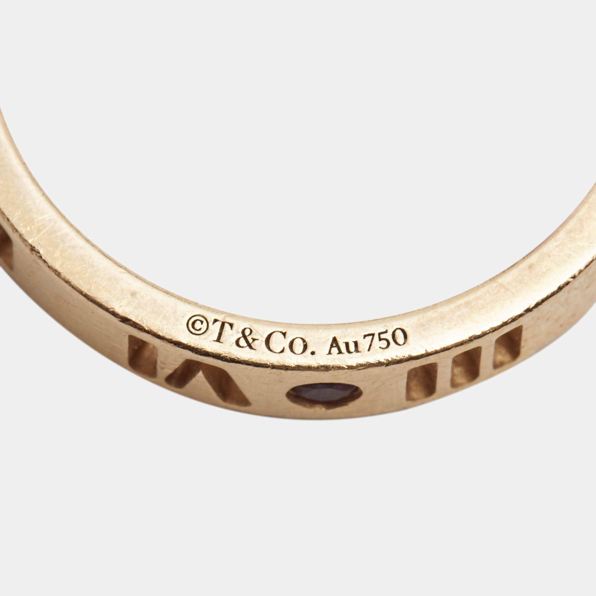 Women's Tiffany & Co. Atlas Pierced Rubies 18k Rose Gold Band Ring Size 52
