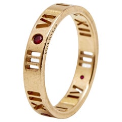 Tiffany & Co. Atlas Pierced Rubies 18k Rose Gold Band Ring Size 52