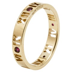 Tiffany & Co. Atlas Pierced Rubies 18k Yellow Gold Band Ring Size 55