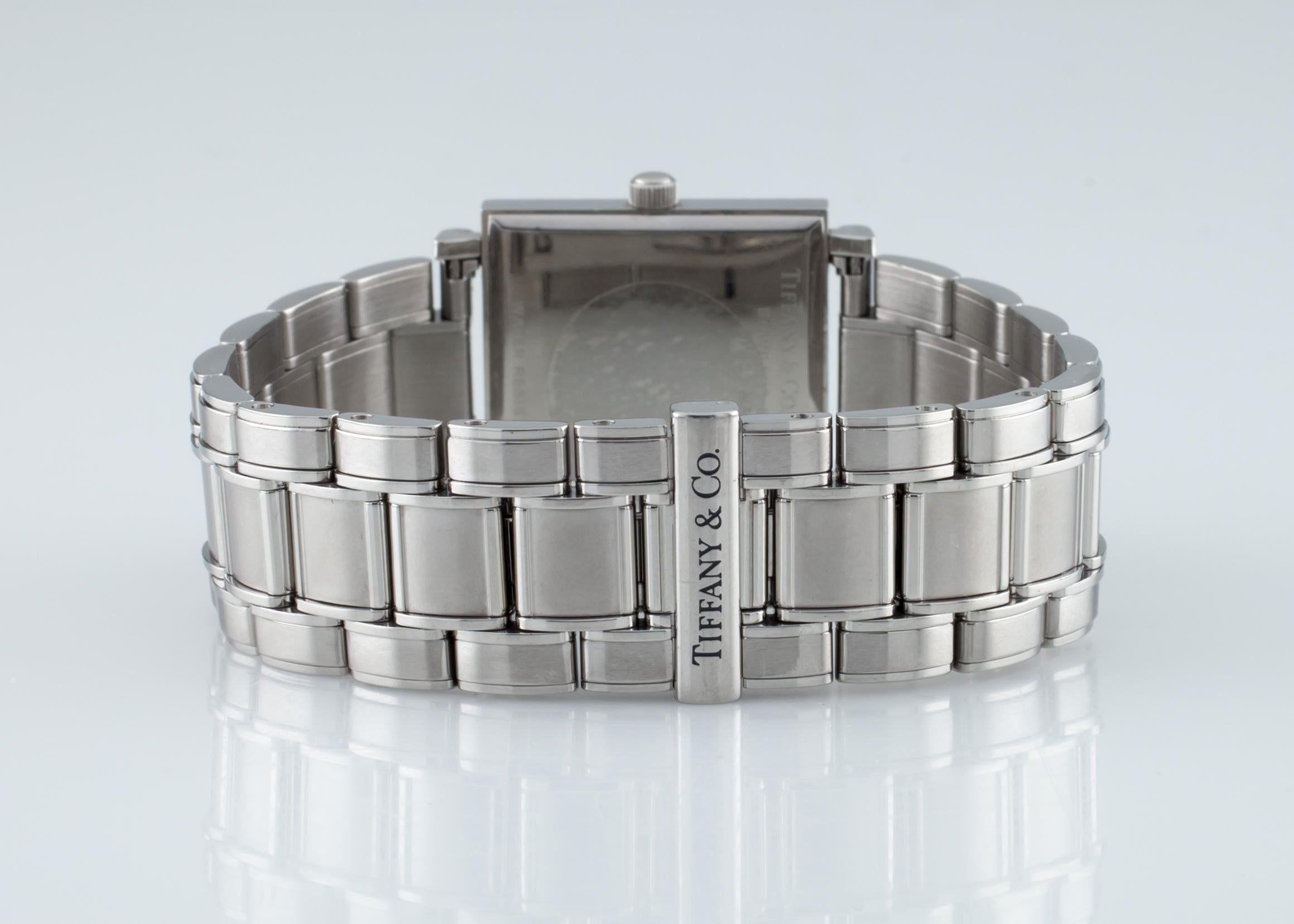 Art Deco Tiffany & Co. Atlas Quartz Square Watch Stainless Steel W/ Date For Sale