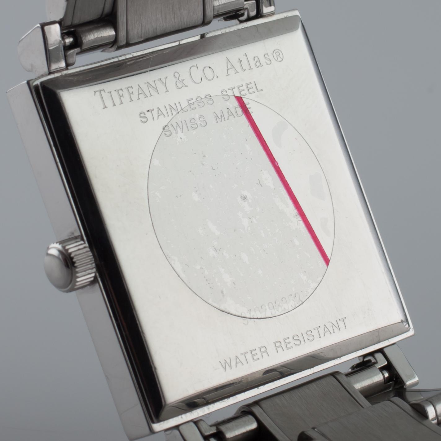 Tiffany & Co. Atlas Quartz Square Watch Stainless Steel W/ Date In Good Condition For Sale In Sherman Oaks, CA