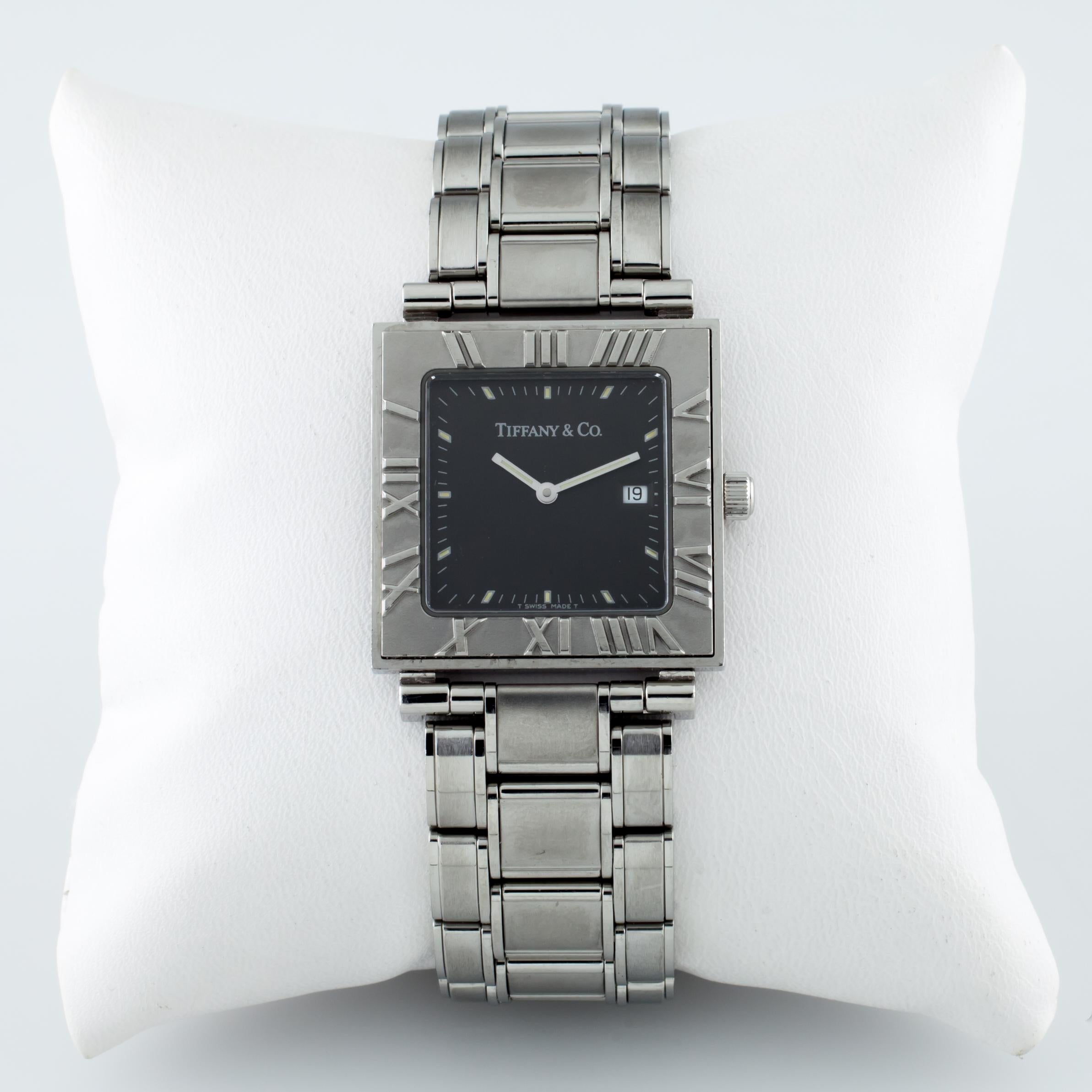 Tiffany & Co. Atlas Quartz Square Watch Edelstahl mit Datum