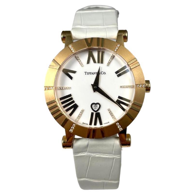 Tiffany & Co. Atlas Ref. T10013885 White Strap 18k Rose Gold with Diamonds Watch